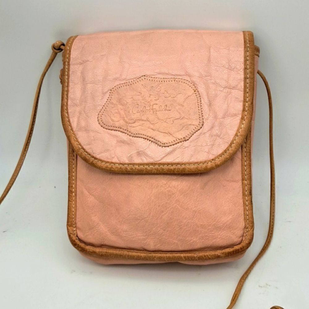 Carlos Falchi Vintage Bag Pink Leather Tan Trim Shoulder Crossbody Purse Bag